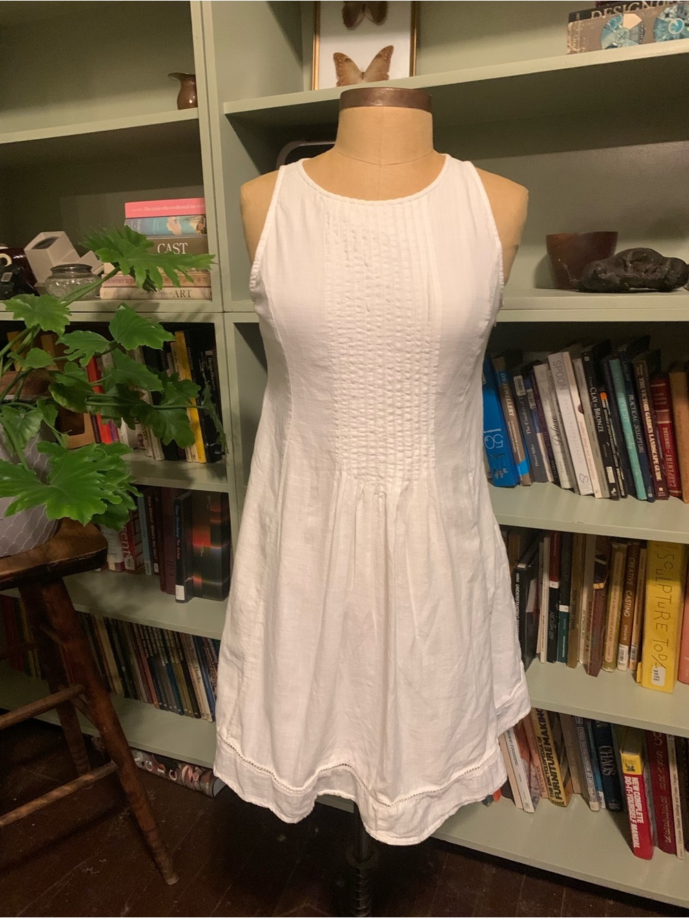 White Sleeveless Pintuck Front Dress